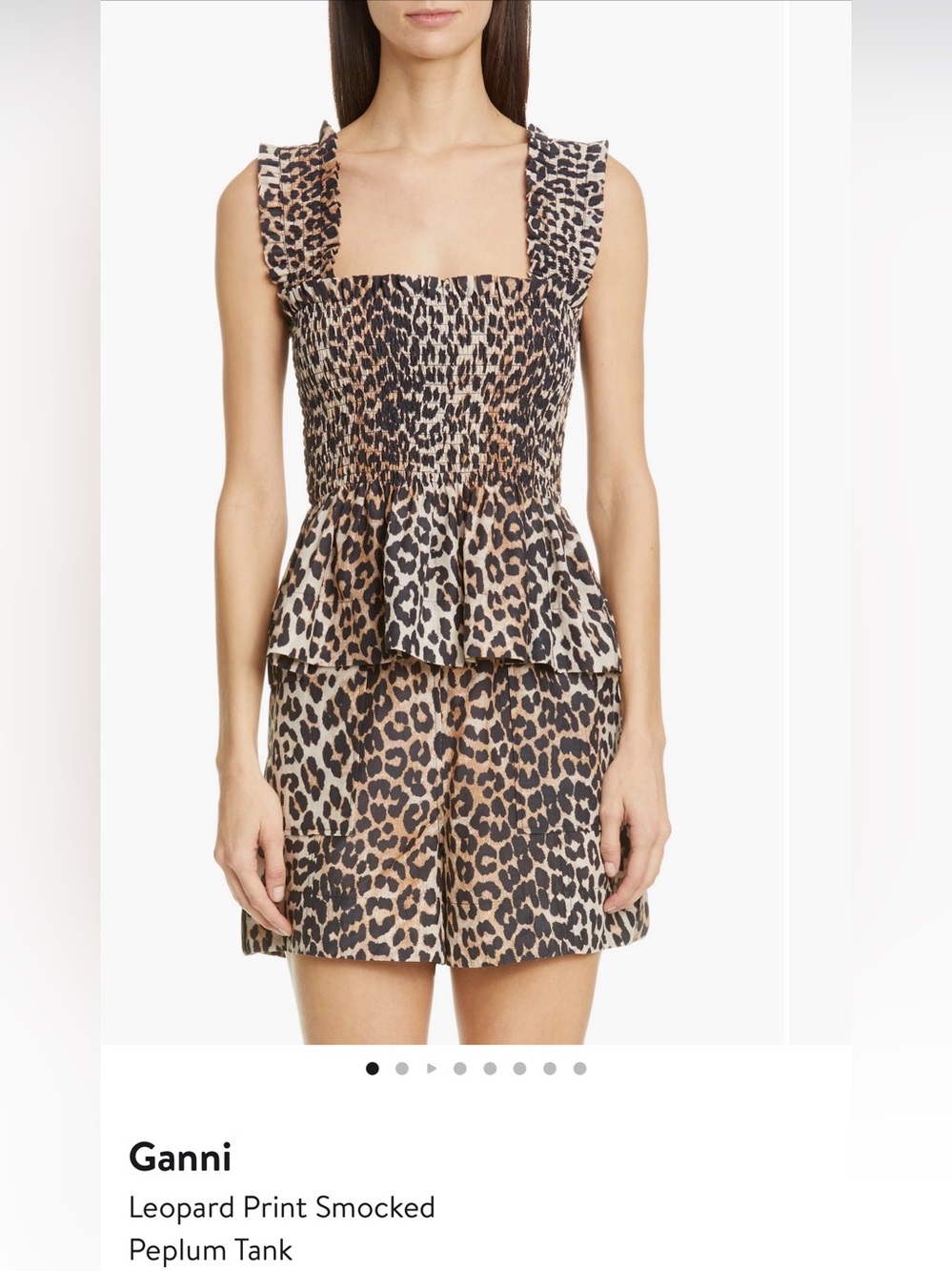 Ganni Black and Beige Leopard Smocked Tank Set